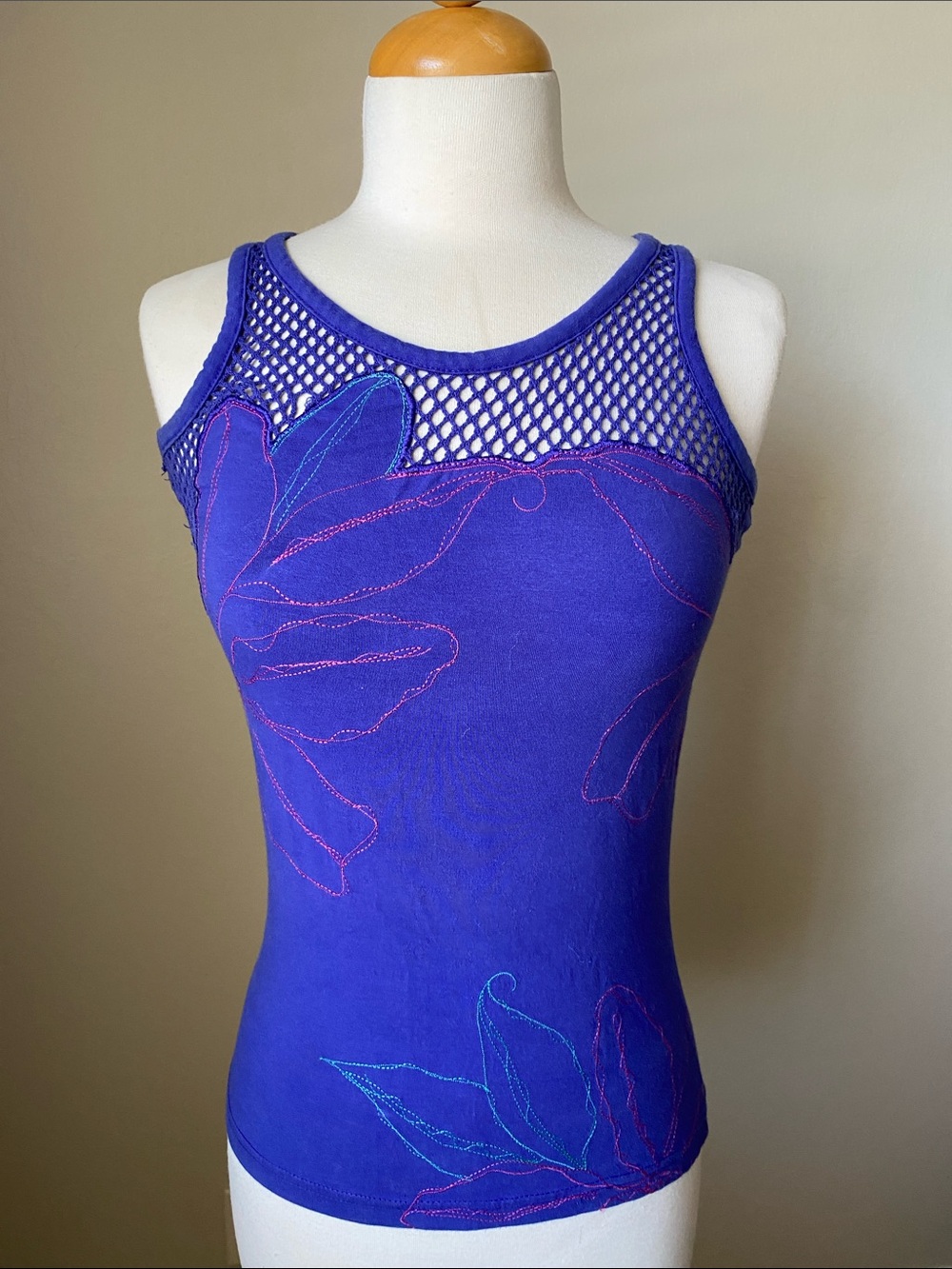 Warehouse Women’s Purple Mesh Yoke Floral Tank Top